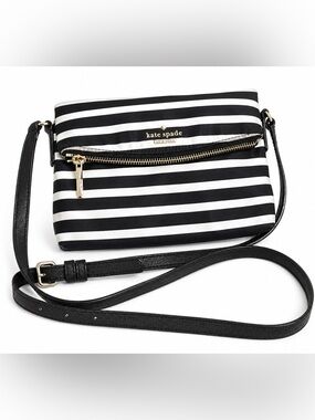 kate spade Black and White Striped Crossbody with Gold Hardware